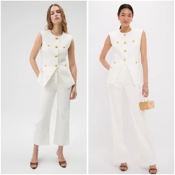 Veronica Beard Tamara White Linen Collarless Vest - Picture 5 of 12
